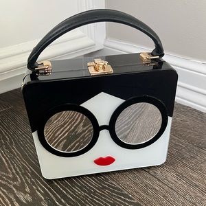 Mirrored Lady Lunchbox Clutch Black and White Handbag